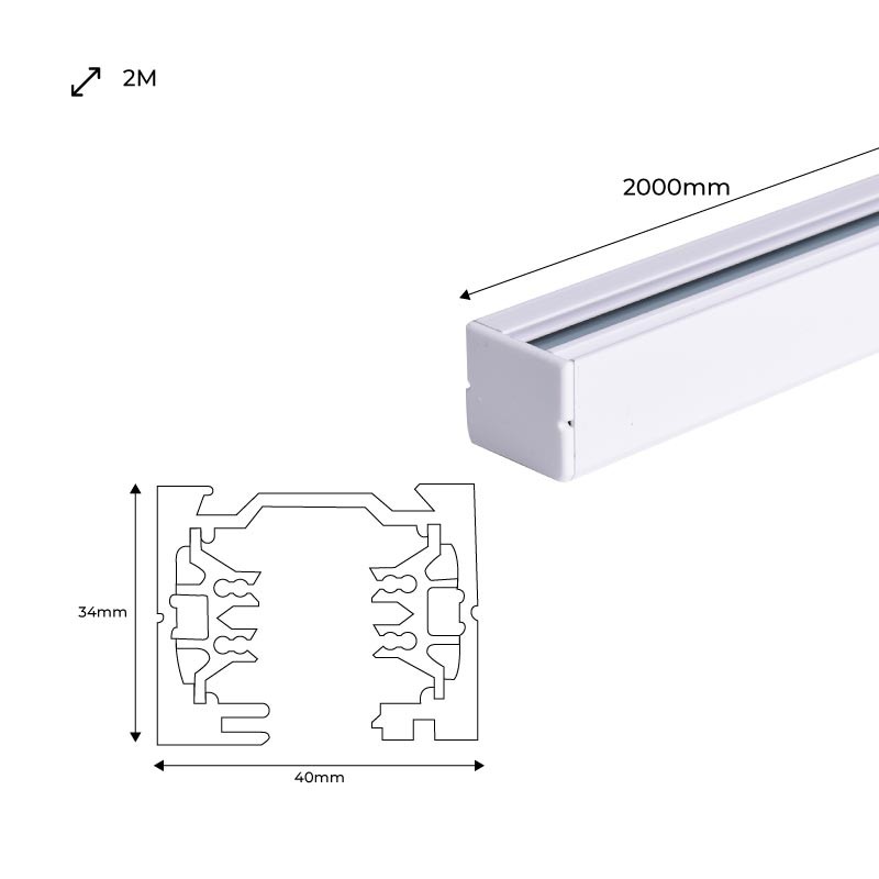 Three-phase track for LED spotlights - 2 meter bar