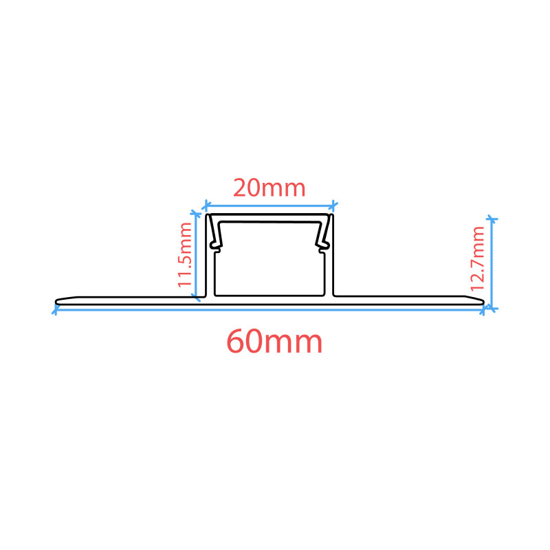 Profile for LED Strip - Recessed / Trimless - 11x20mm - With diffuser - 2 meters