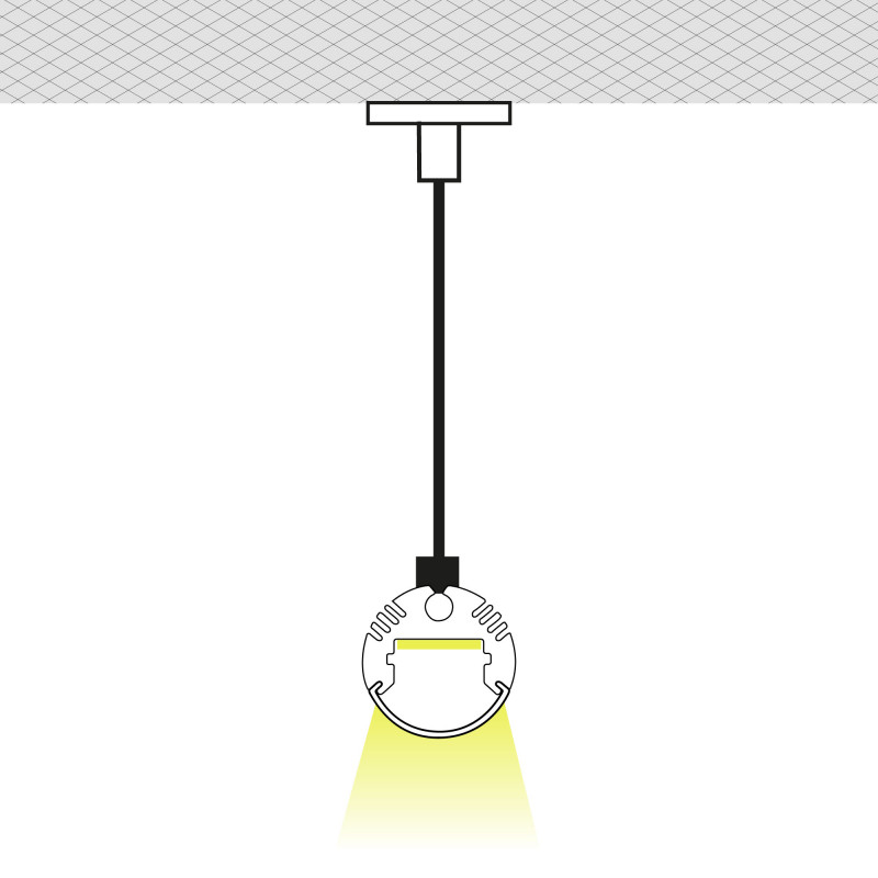 Cylindrical LED Strip Profile - ø 20 mm - With Diffuser - Surface / Suspended - 2 Metres
