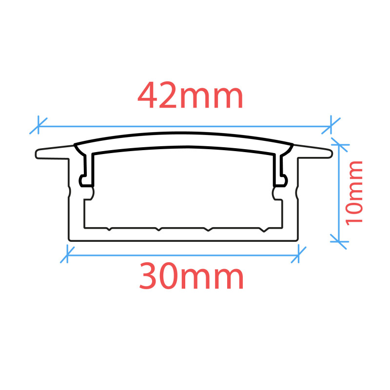 Recessed LED strip profile - 10x42mm - With diffuser - 2 meters