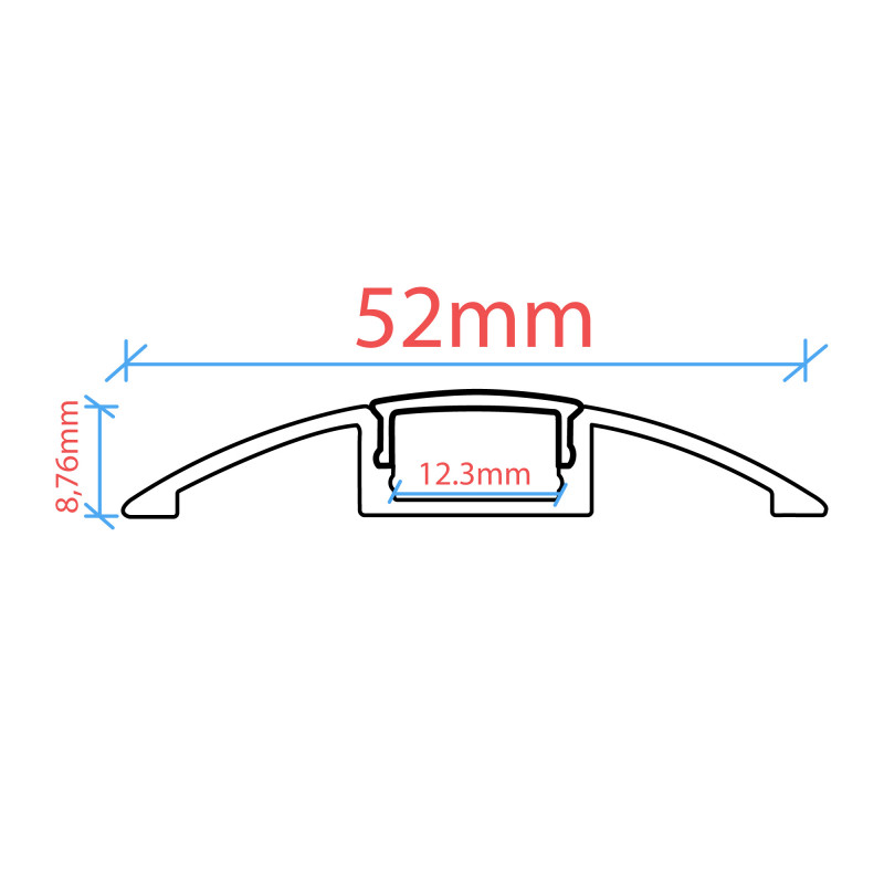 Half-moon floor profile for LED strip - 9x52mm - With diffuser - 2 meters