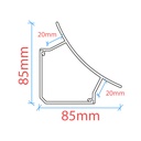 Perfil doble tira LED esquinas - 85x85 mm - Con difusor - 2 metros