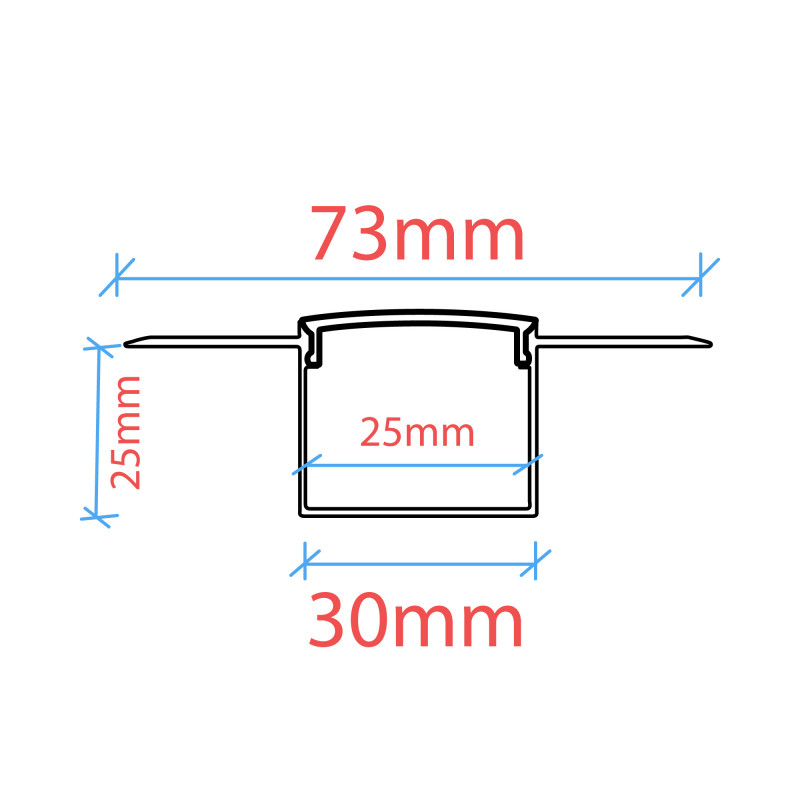 Profile for LED Strip - Recessed / Trimless - 25x25mm - With diffuser - 2 meters