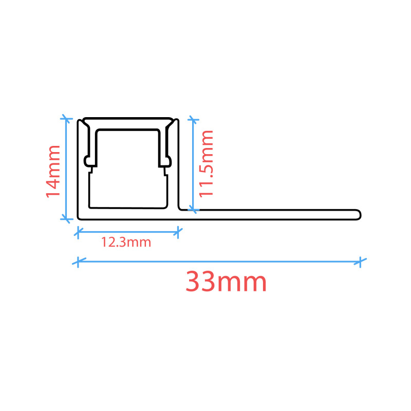 Profile for LED Strip - Recessed / Trimless - Single flange - 11x12mm - With diffuser - 2 meters