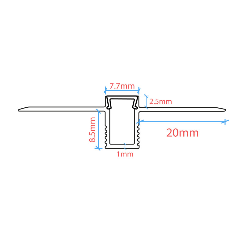 Profile for LED Strip - Recessed / Trimless - 8x7mm - With diffuser - 2 meters