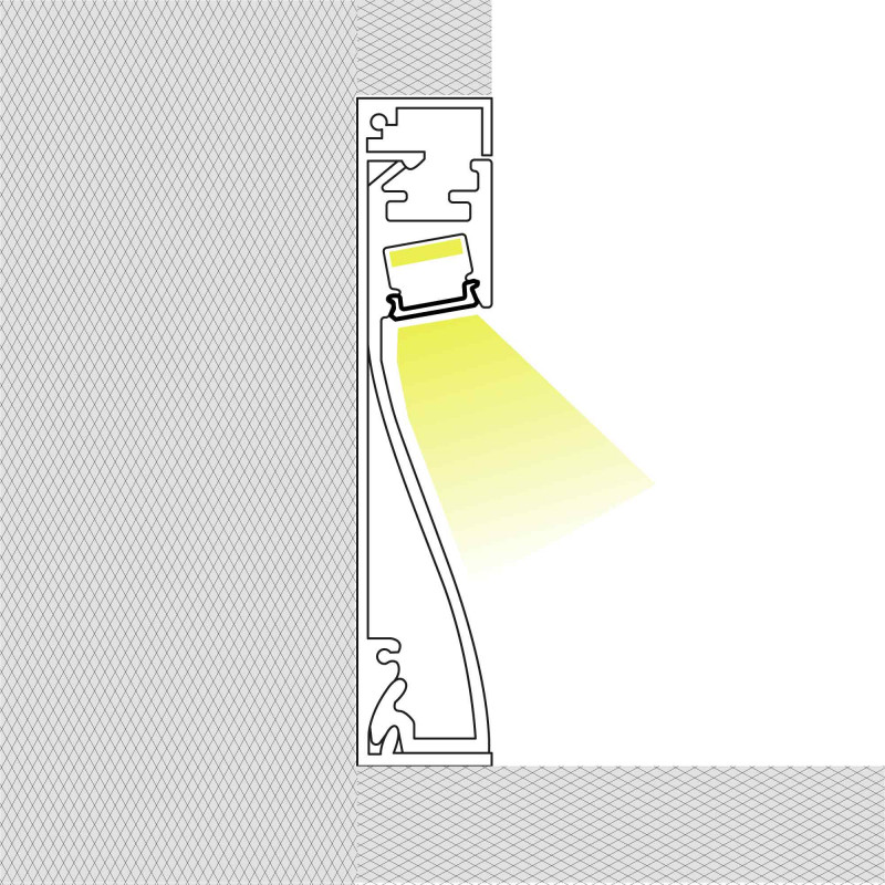 LED strip profile for skirting boards - 60x16mm - With diffuser - 2 meters