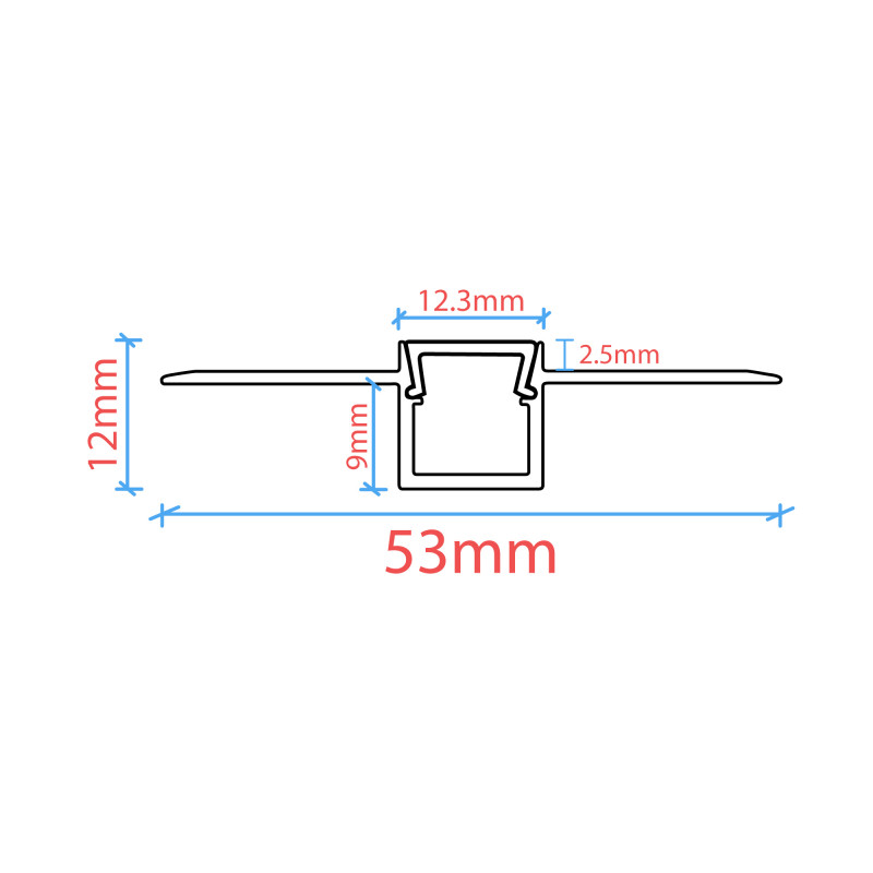 Profile for LED Strip - Recessed / Trimless - 9x12mm - With diffuser - 2 meters