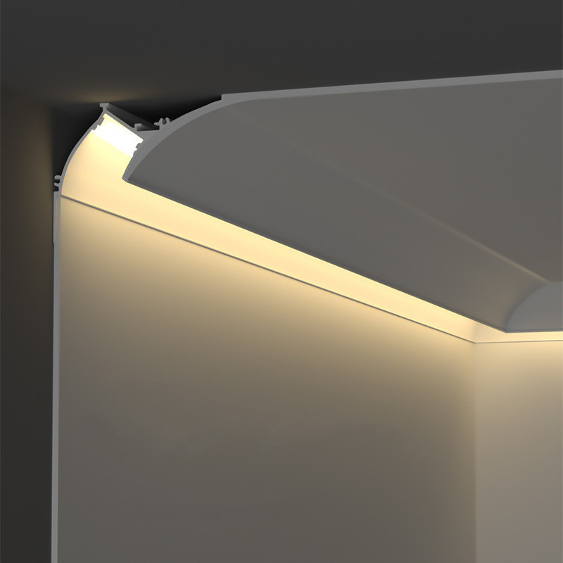 Profile for LED Strip - Recessed / Trimless for Corner - Wallwasher effect - 90 x 80mm - With diffuser - 2 meters