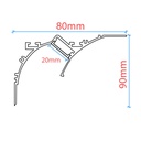 Profile for LED Strip - Recessed / Trimless for Corner - Wallwasher effect - 90 x 80mm - With diffuser - 2 meters