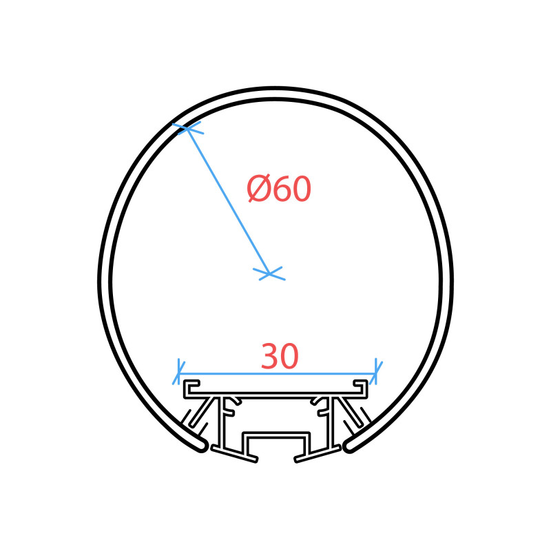 Cylindrical Suspended LED Strip Profile - ø 60 mm - With Diffuser - 2 Metres
