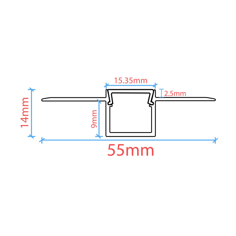 Profile for LED Strip - Recessed / Trimless - 9x15mm - With diffuser - 2 meters