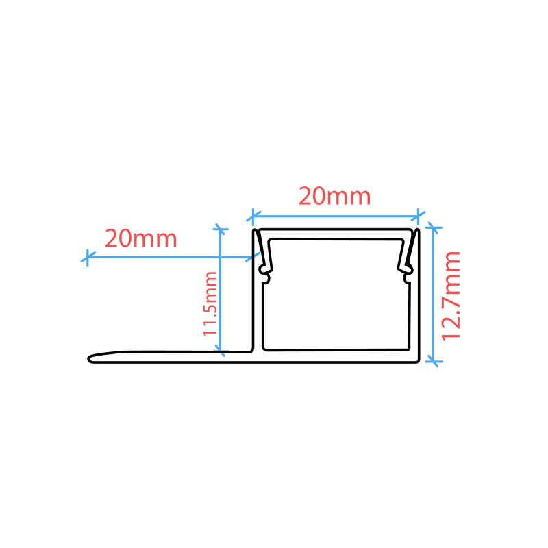 Profile for LED Strip - Recessed / Trimless - Single flange - 11x20mm - With diffuser - 2 meters