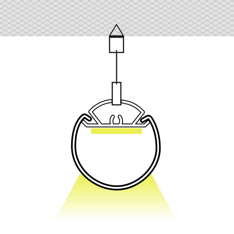 Suspension LED strip profile - Ø30mm - With diffuser - 2 metres