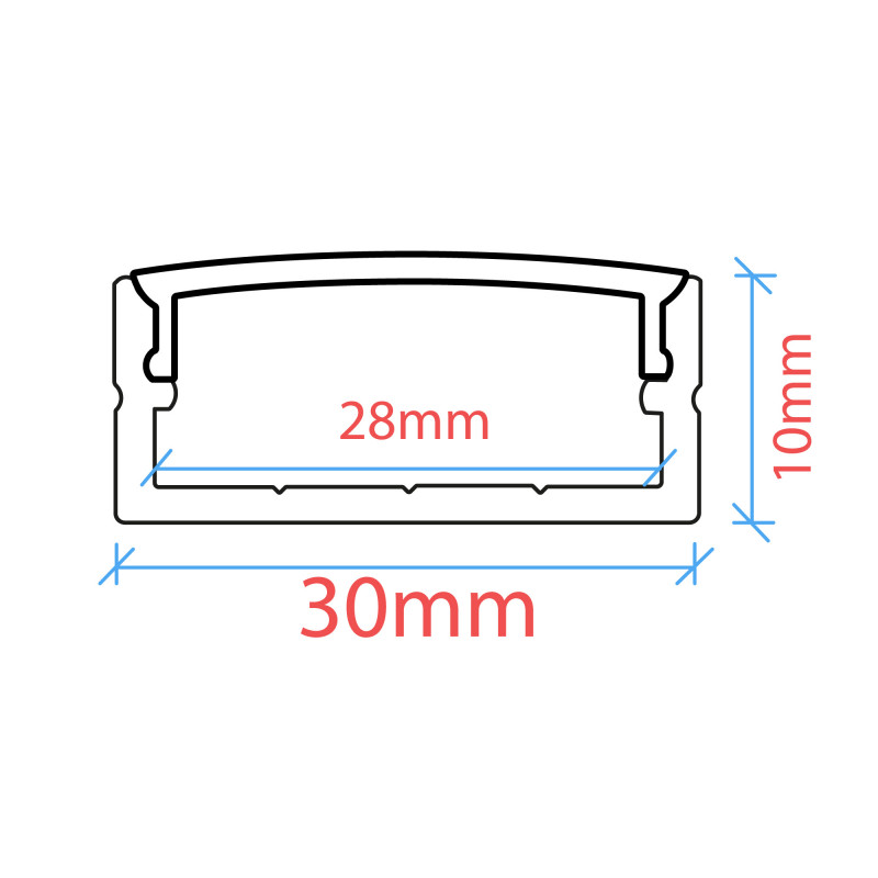 Profile LED strip surface - 10x30mm - With diffuser - 2 meters