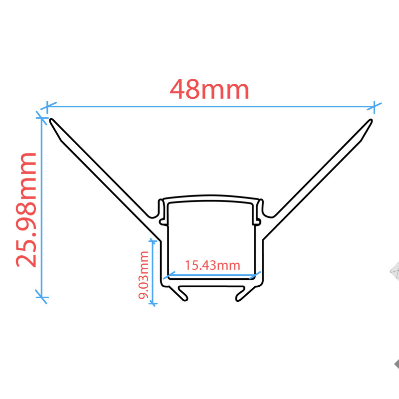 Profile for LED Strip - Recessed / Trimless for Inner Corner - With diffuser - 2 meters