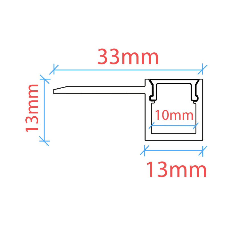 LED strip profile integration / trimless - One fin - 10x13mm - With diffuser - 2 meters