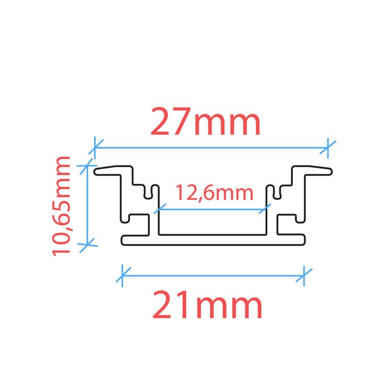 Perfil tira LED de suelo - 27x10mm - Con difusor - 2 metros