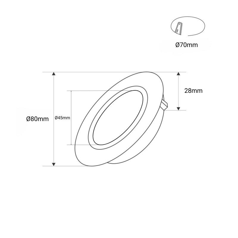 Indoor LED Downlight- 7W - CCT - TRIAC- 630lm - Cut Ø 70mm - IP20