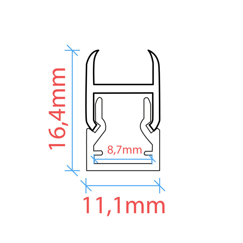 LED Strip Profile for 8mm Glass - With Diffuser - White - 2 Meters
