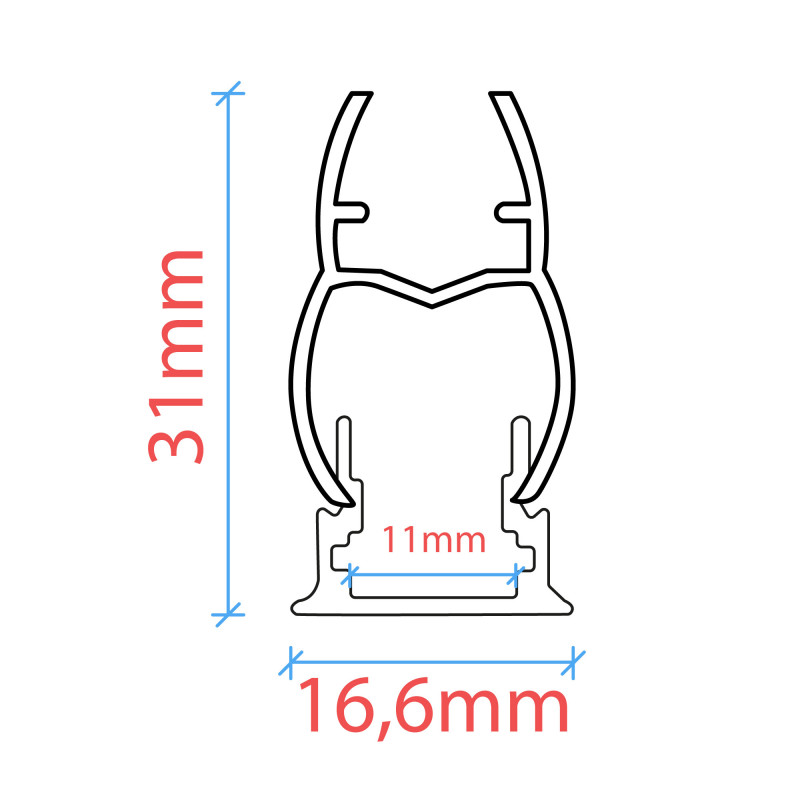 LED Strip Profile for 11mm Glass - With Diffuser - Black - 2 Meters