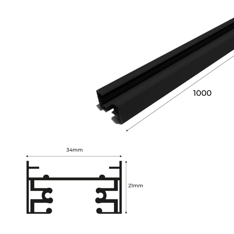 Surface mounted 1-phase track for LED spotlights - 1 m