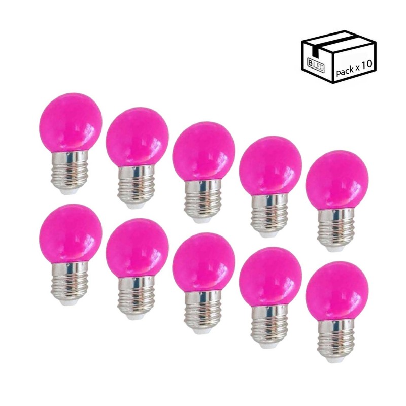 Pack of 10 LED bulbs E27 1W one color