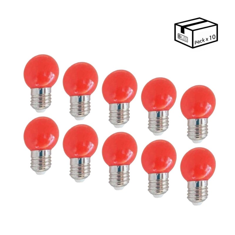Pack of 10 LED bulbs E27 1W one color