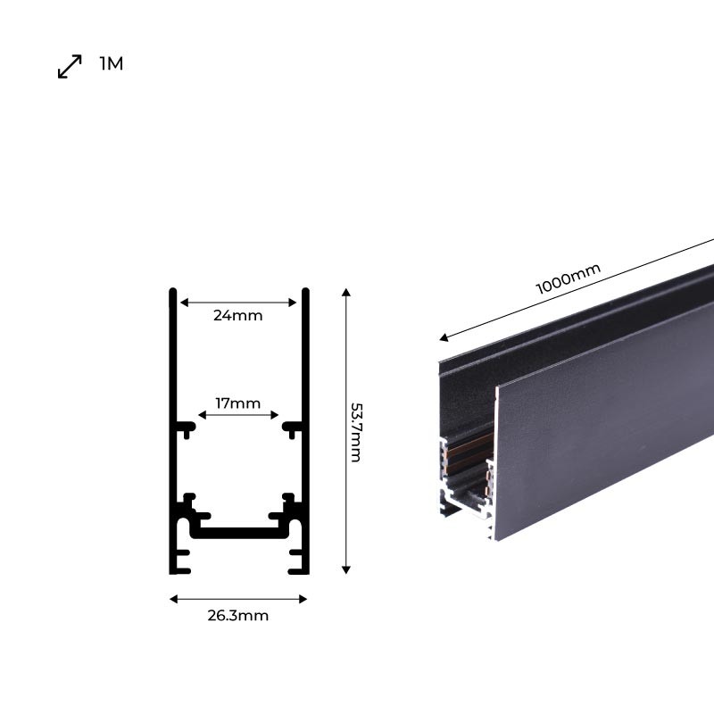 Magnetic rail 20mm surface mounted 48V - 1 meter