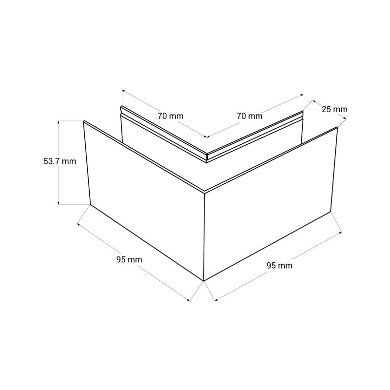 L-joint for surface magnetic rails 20mm - Horizontal