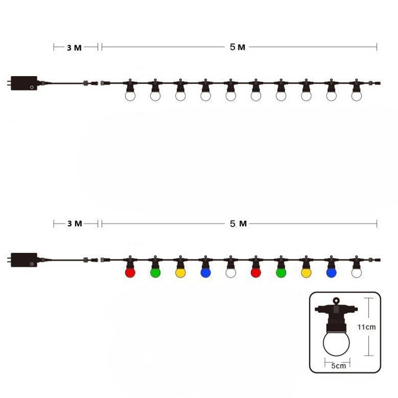 LED light garland 10 integrated bulbs - 8 meters