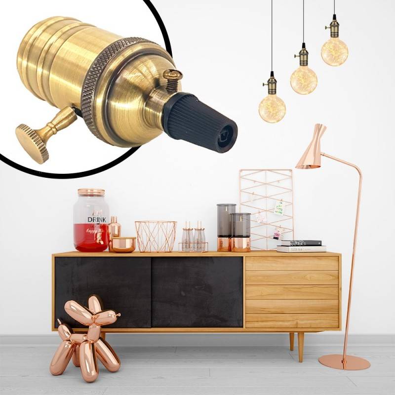 Retro vintage lamp holder socket bronze finish with switch E27