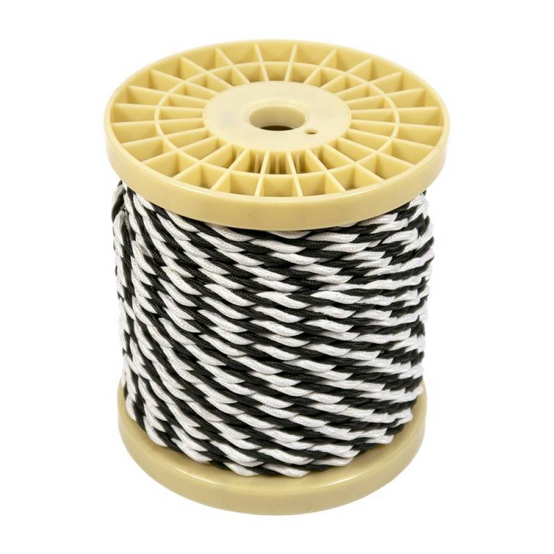 Decorative braided textile electric cable 2x0,75 black and white - 10 meters