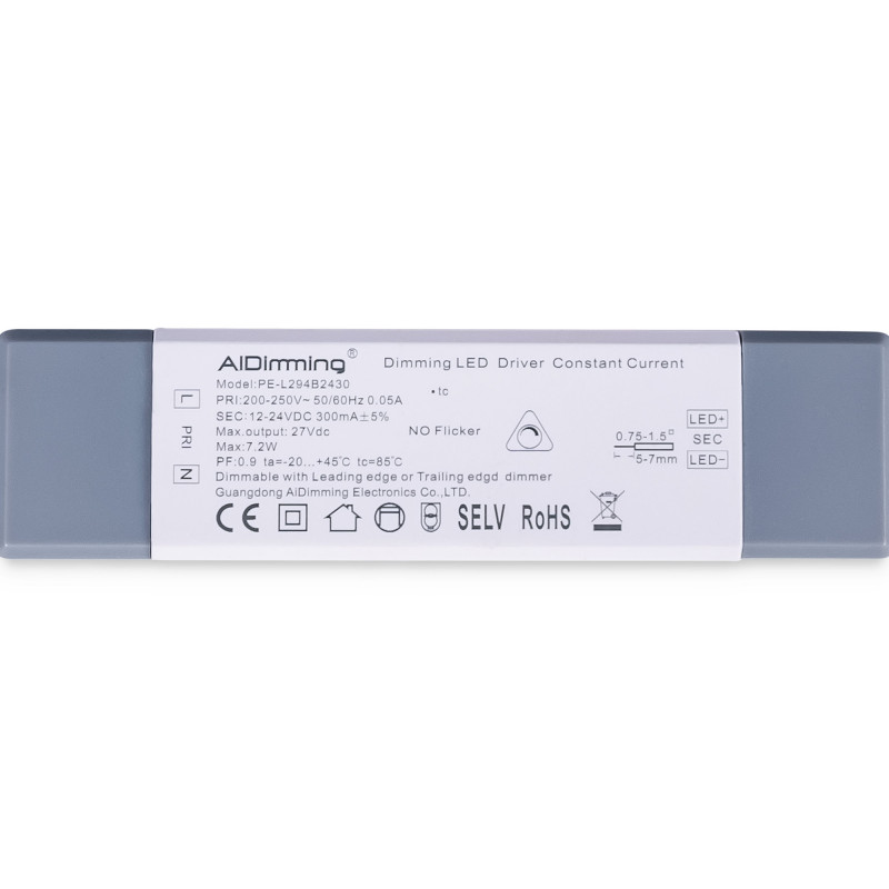 TRIAC dimmable driver - 12-24V DC - 300mA - 6W