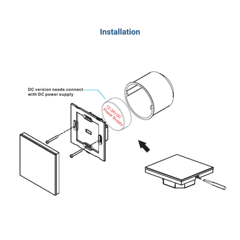 RGBW dimmable RF 12-24V-DC recessed touch mechanism for 4 zone LED lighting - SUNRICHER Perfect RF