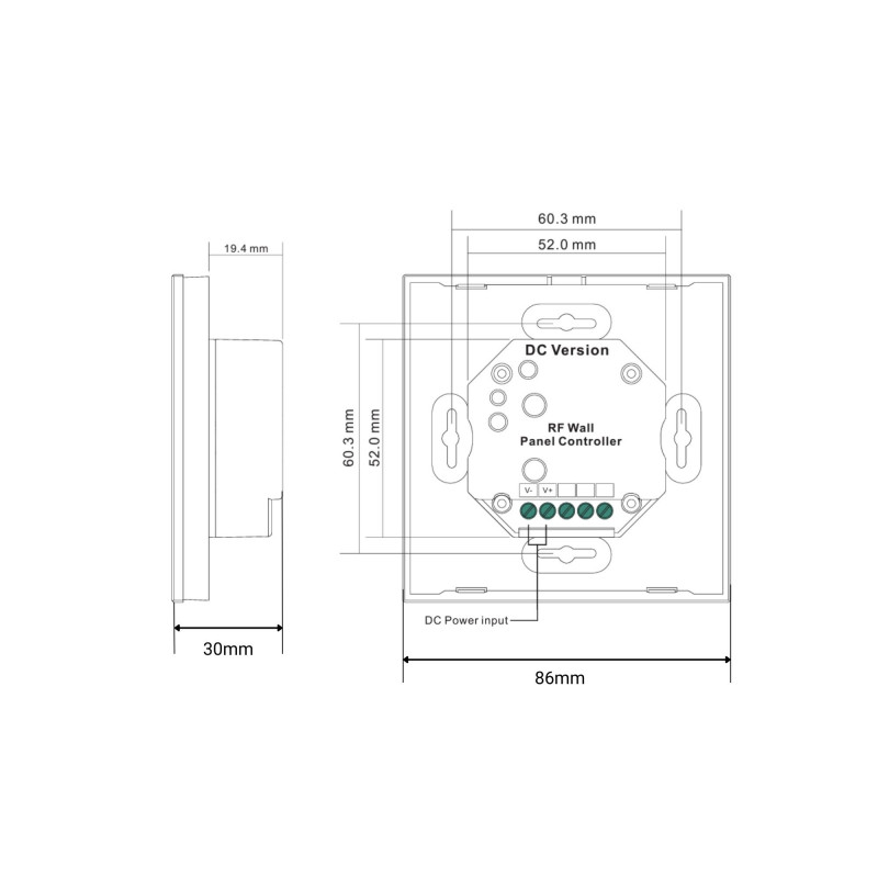 RGBW dimmable RF 12-24V-DC recessed touch mechanism for 4 zone LED lighting - SUNRICHER Perfect RF