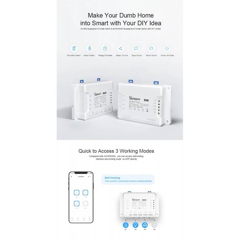 SONOFF 4CH 4 Channel 10A WiFi Switch for Smart Home