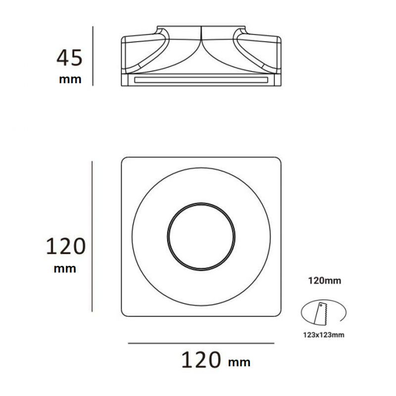 Square plaster downlight - Trimless - 1 x GU10