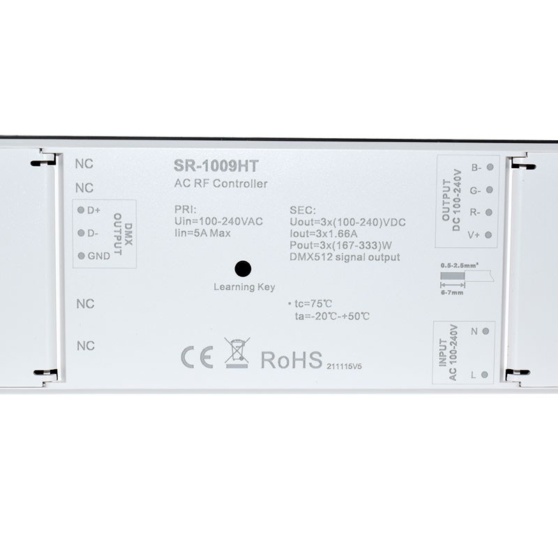 RGB dimmer controller 230V - 3 Channels - 1.6A/Channel - Receiver RF/DMX SUNRICHER - Perfect RF