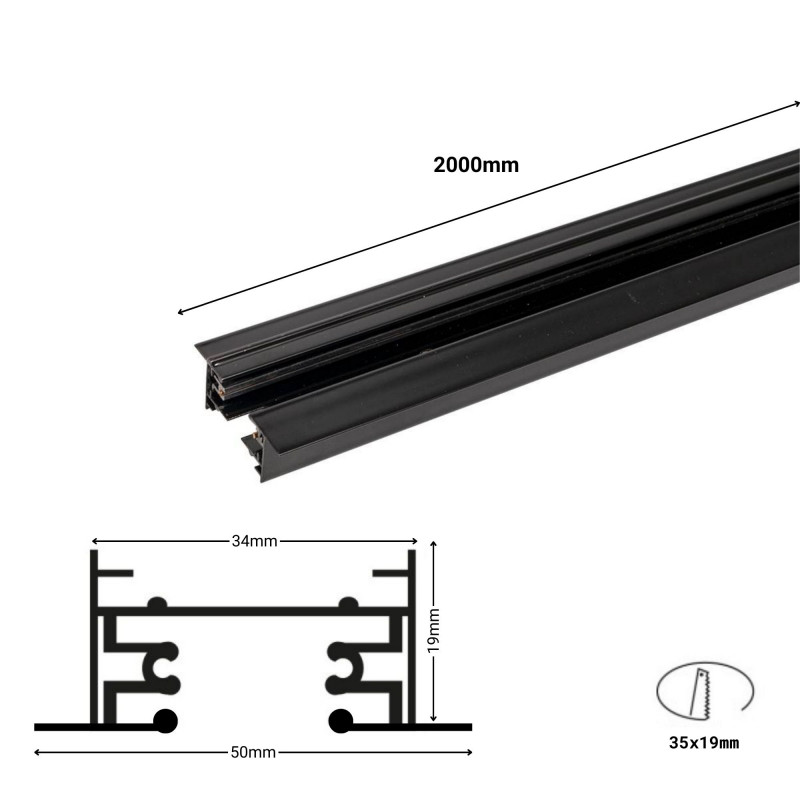 Single-phase recessed track for LED spotlights - 2 meter bar