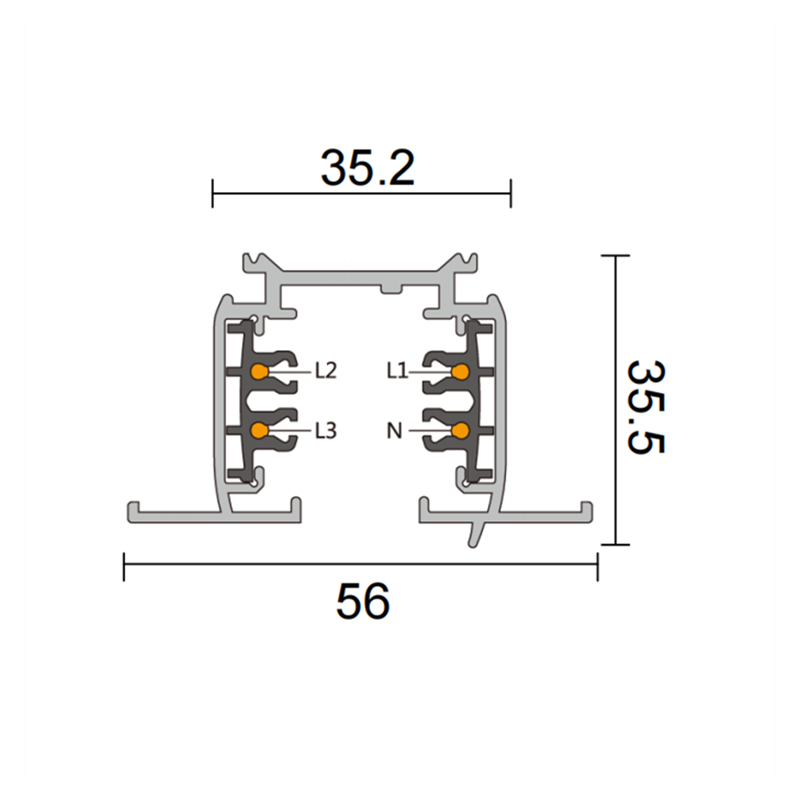 Three-phase recessed track for LED spotlights - 2 meter bar