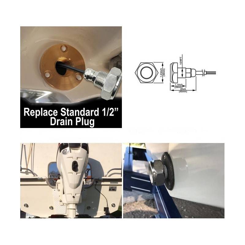 LED recessed light for boat drain plug 27W 9-32V 316L stainless steel