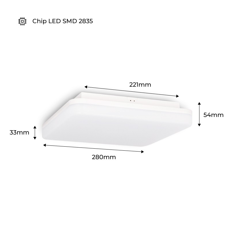 Waterproof White Square 24W LED Surface Mounted Ceiling Light 2640LM IP54