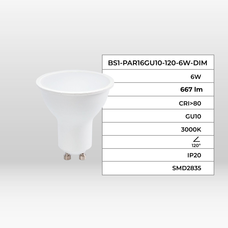 Dimmable GU10 LED bulb - 6W - 120º