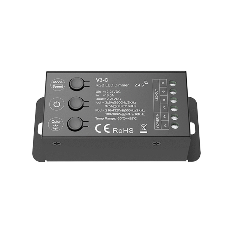 RGB-Controller - 12-24V DC - 3 Kanäle - 2.4GHz RF und Drucktastensteuerung - Skydance