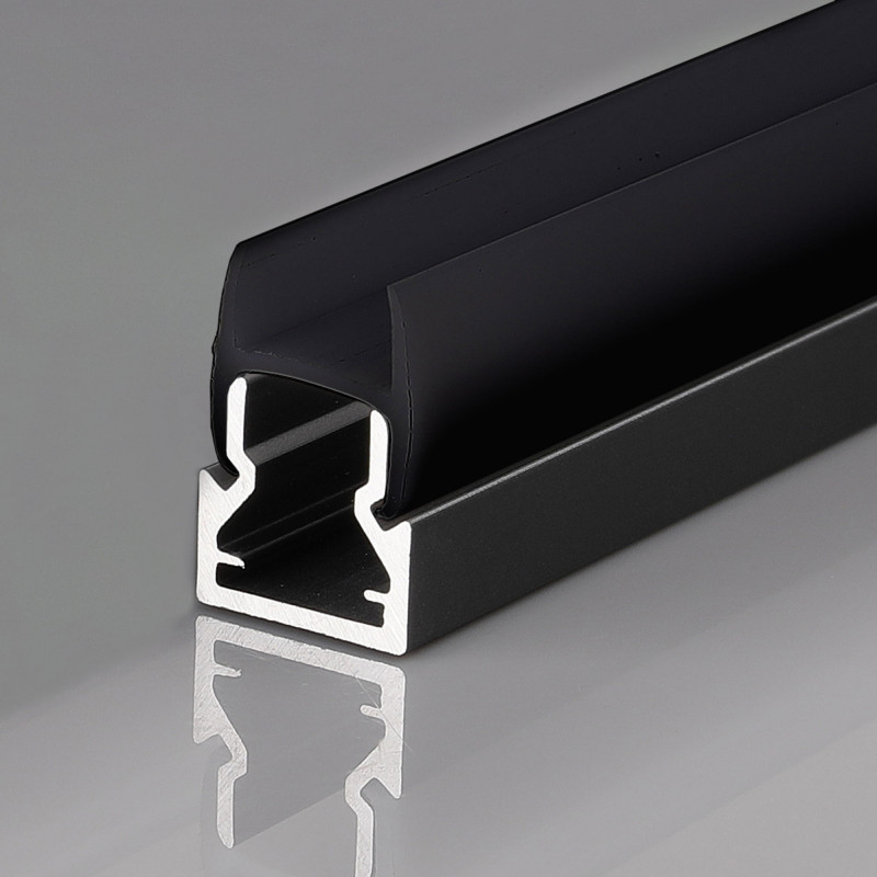 LED Strip Profile for 8mm Glass - With Diffuser - Black - 2 Meters