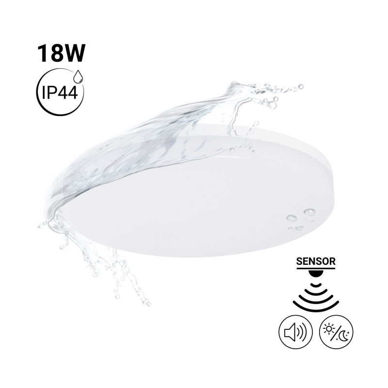 Stropní LED panel 18W - Hlasový sensor + soumrakový sensor - IP44 - Ø26 cm