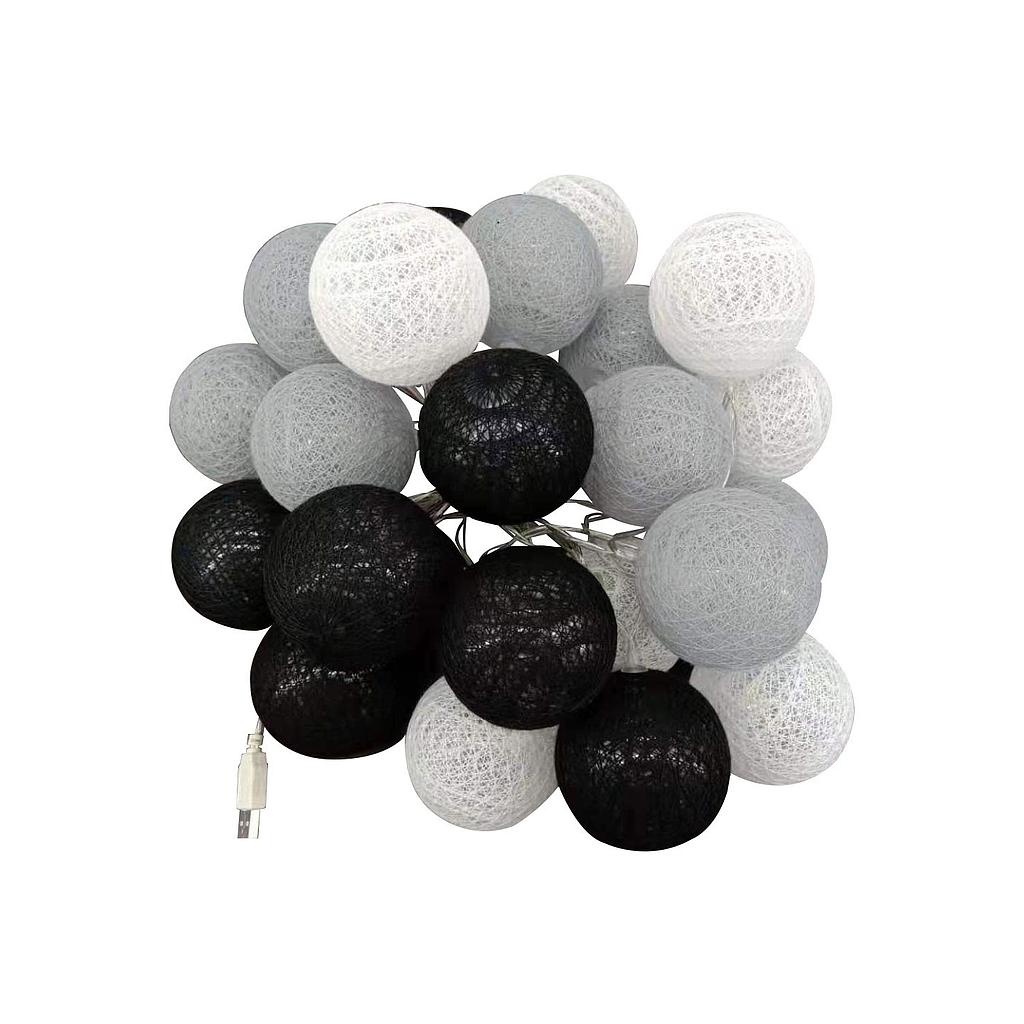 LED Garland cotton balls 20 Balls with USB 3m-IP44-4cm