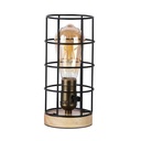 Vintage industrial style table lamp wood and grille "GREGOR".