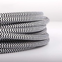 Kabel Elektrisk Rund Täckt i Tyg Effektsiden ZigZag, Vit & Svart