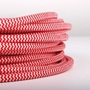 Round Electric Cable Coated in ZigZag Silk Effect Fabric, Red & White